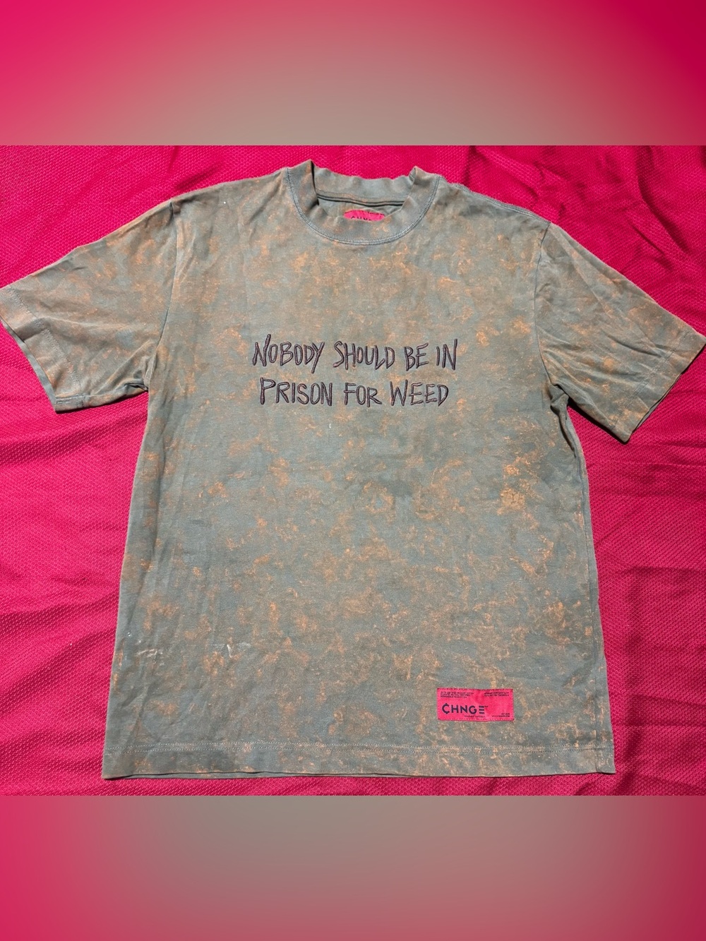 CHNGE Olive Green and Tan Tie-Dye Long Sleeve Shirt with Statement Text